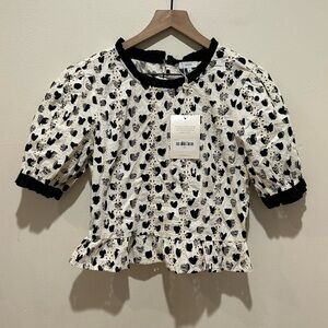 NWT Voy Claudia Heart Printed Eyelet Black and White Top - Women’s Size Small